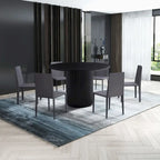 Black Round Dining Table, MDF handcraft Pedestal Dining Room Table