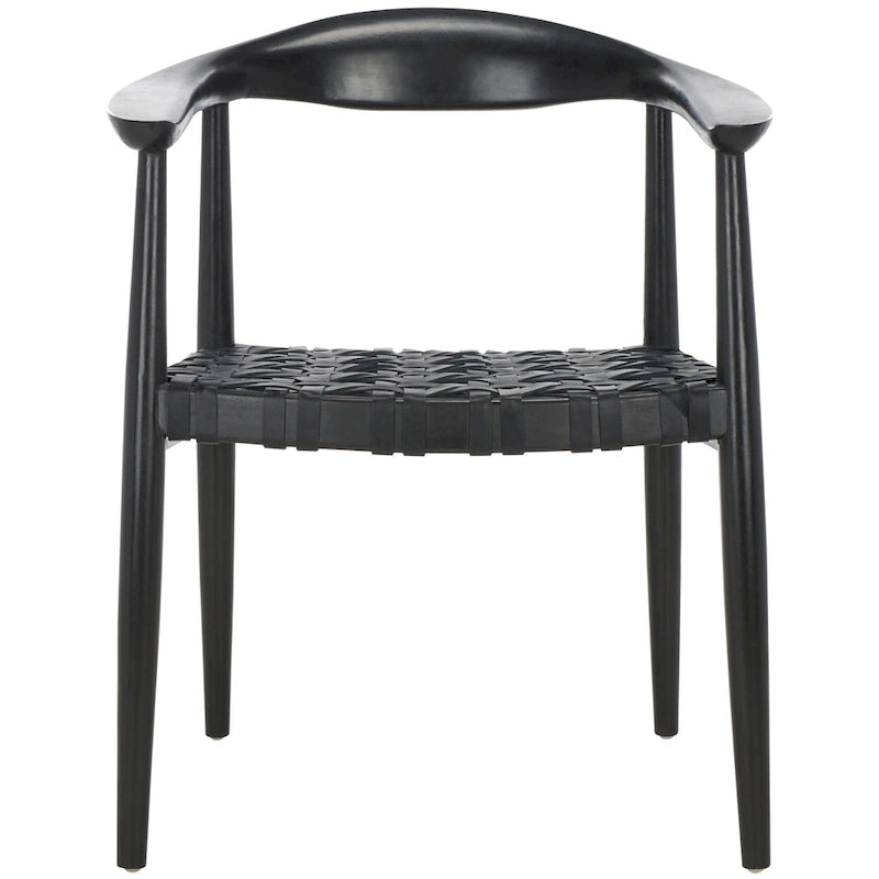SAFAVIEH Birtie Woven Leather & Solid Wood Accent Chair (Fully Assembled) - W25 x D22 x H22 - 25Wx22Dx22H