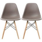 Set of 2 Mid-Century Modern Dining Chairs Armless Plastic Shell Seat with Natural Wooden Eiffel Leg Base, Red