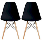 Set of 2 Mid-Century Modern Dining Chairs Armless Plastic Shell Seat with Natural Wooden Eiffel Leg Base, Red