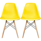 Set of 2 Mid-Century Modern Dining Chairs Armless Plastic Shell Seat with Natural Wooden Eiffel Leg Base, Red