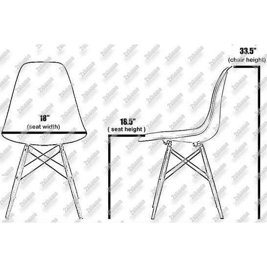 Set of 2 Mid-Century Modern Dining Chairs Armless Plastic Shell Seat with Natural Wooden Eiffel Leg Base, Red