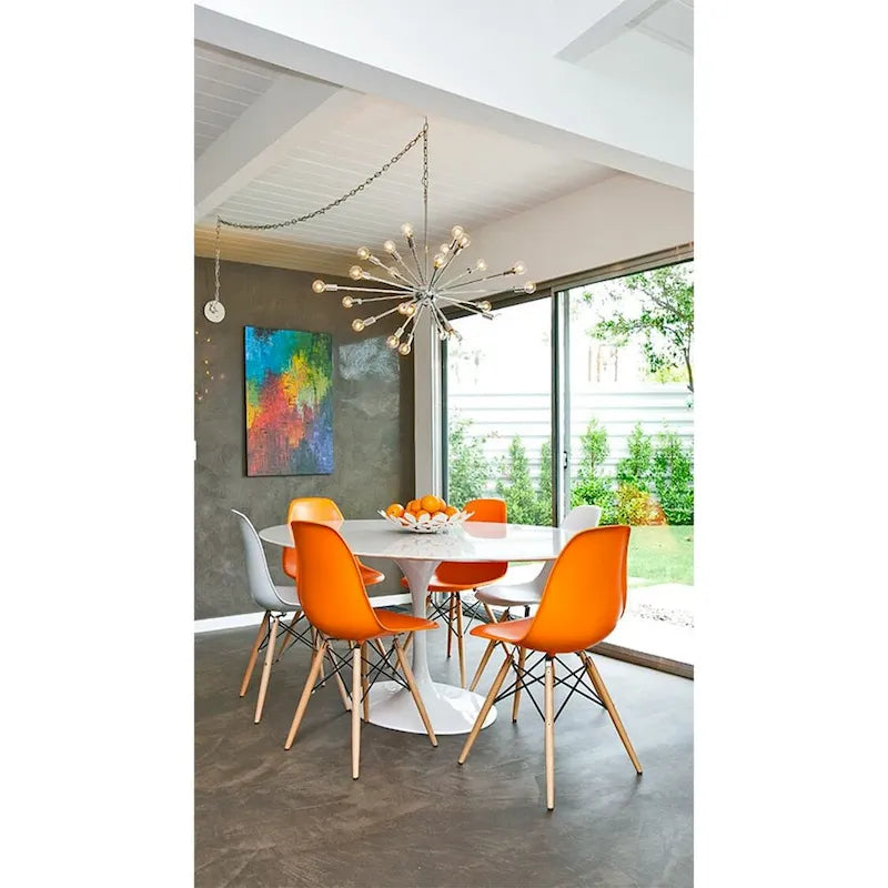 Set of 2 Mid-Century Modern Dining Chairs Armless Plastic Shell Seat with Natural Wooden Eiffel Leg Base, Red