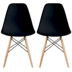 Set of 2 Mid-Century Modern Dining Chairs Armless Plastic Shell Seat with Natural Wooden Eiffel Leg Base, Red