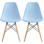 Set of 2 Mid-Century Modern Dining Chairs Armless Plastic Shell Seat with Natural Wooden Eiffel Leg Base, Red