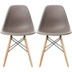 Set of 2 Mid-Century Modern Dining Chairs Armless Plastic Shell Seat with Natural Wooden Eiffel Leg Base, Red