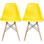 Set of 2 Mid-Century Modern Dining Chairs Armless Plastic Shell Seat with Natural Wooden Eiffel Leg Base, Red