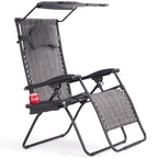Folding Recliner Lounge Chair w/ Shade Canopy Cup Holder - Gray