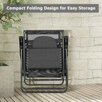 Folding Recliner Lounge Chair w/ Shade Canopy Cup Holder - Gray