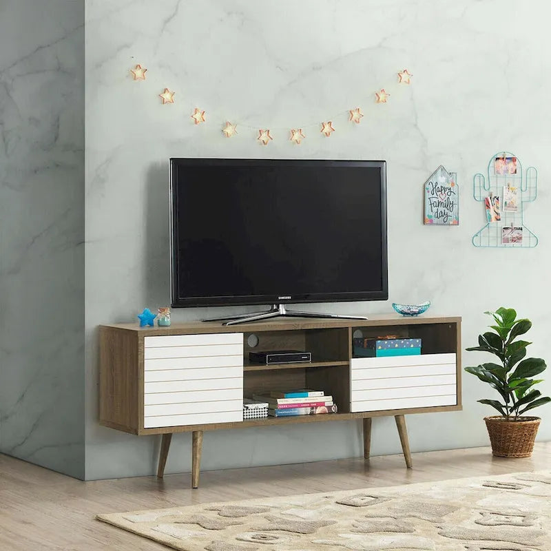 Gymax Modern TV Stand/Console Cabinet 3 Shelves Storage Drawer Splayed - See Details