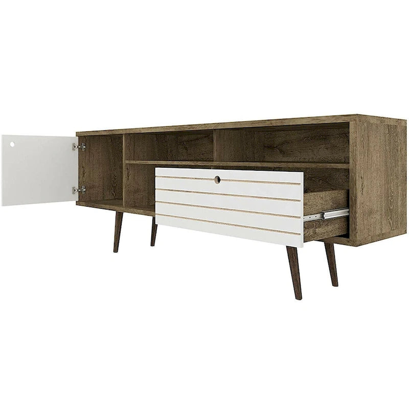 Gymax Modern TV Stand/Console Cabinet 3 Shelves Storage Drawer Splayed - See Details
