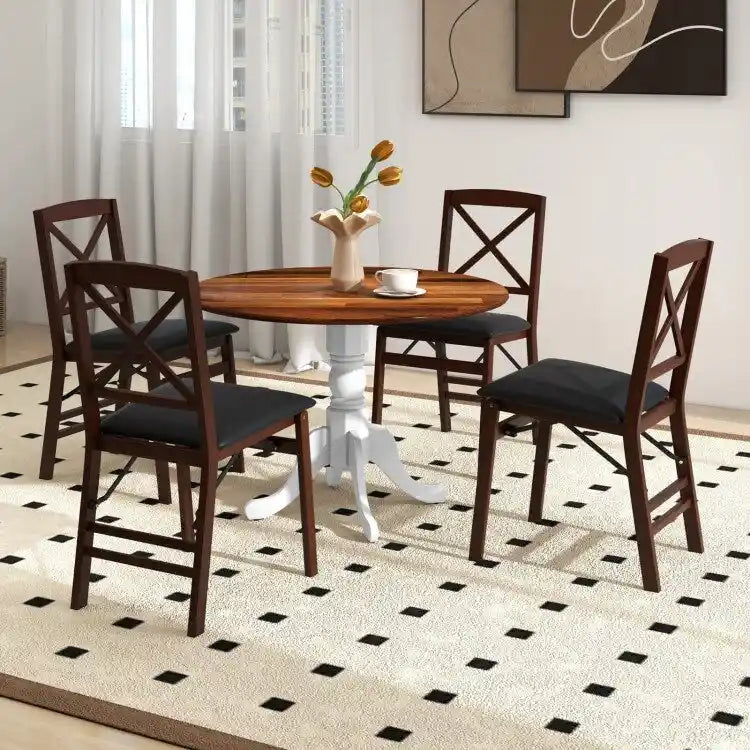 Wooden Dining Table with Round Tabletop and Curved Trestle Legs - 39.37 x 39.37 x 28.74
