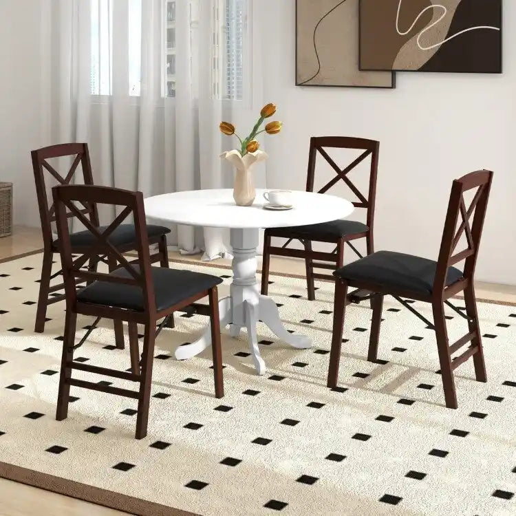 Wooden Dining Table with Round Tabletop and Curved Trestle Legs - 39.37 x 39.37 x 28.74