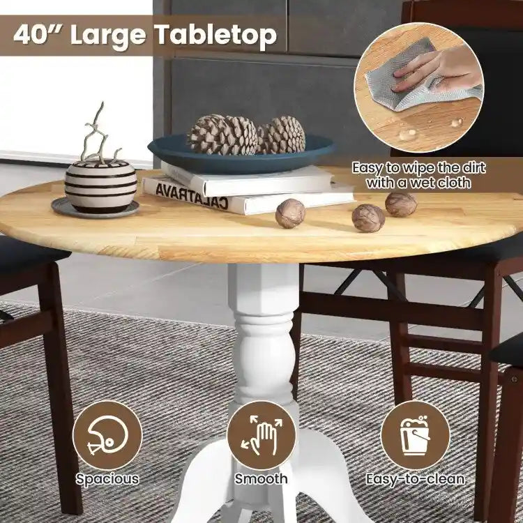 Wooden Dining Table with Round Tabletop and Curved Trestle Legs - 39.37 x 39.37 x 28.74