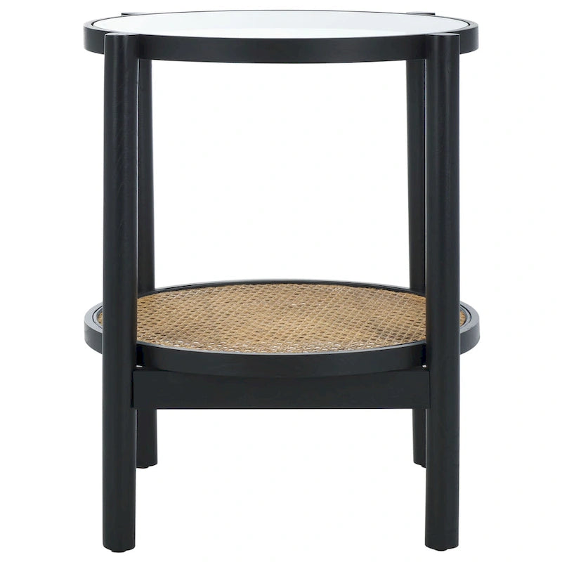 SAFAVIEH Couture Alberdine Rattan/Glass Accent Table - 23 In. W x 23 In. D x 24 In. H - 23W x 23D x 24H