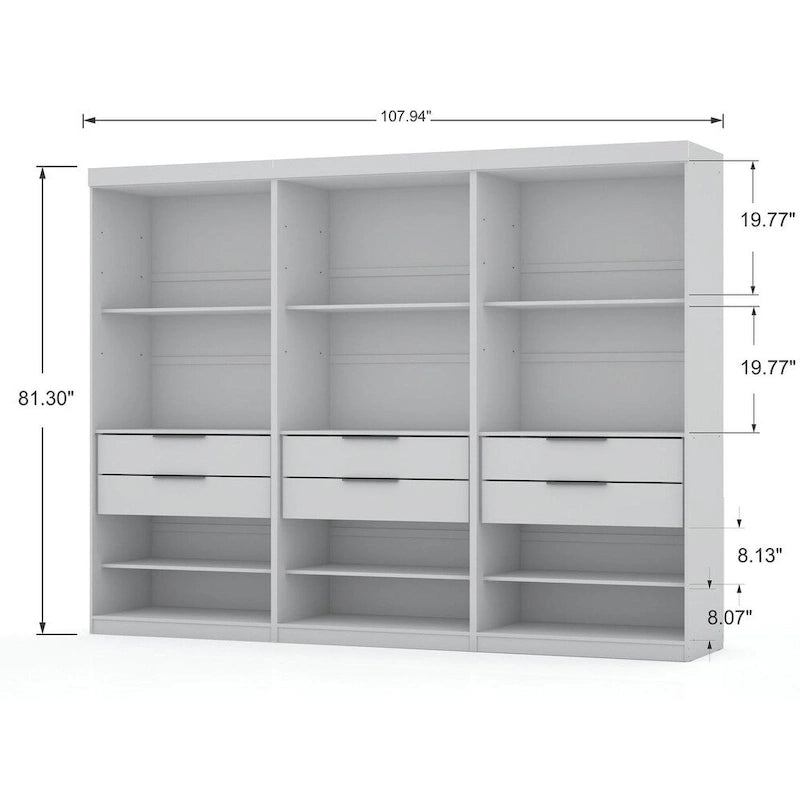 Mulberry Open 3 Sectional Modem Wardrobe Closet with 6 Drawers