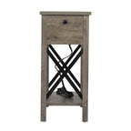 Farmhouse Flip Top Nightstand End Table W/Drawer 2AC Outlets 2USB