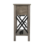 Farmhouse Flip Top Nightstand End Table W/Drawer 2AC Outlets 2USB