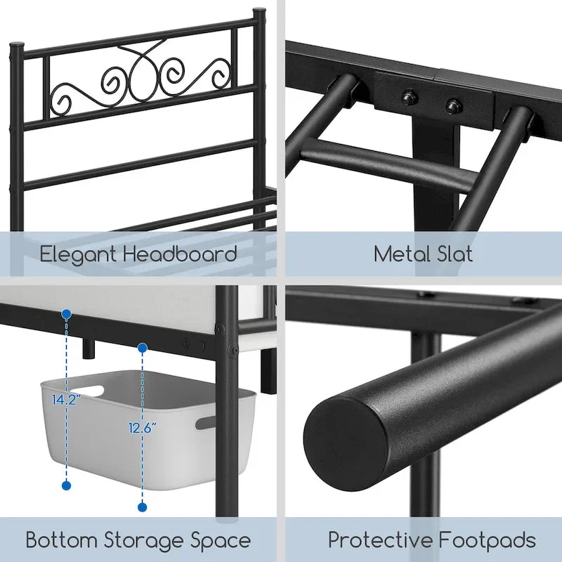 Yaheetech Graceful Scroll Metal-Framed Bed Iron Twin Bed Foundation
