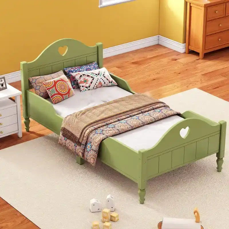 Macaron Twin Size Toddler Bed with Side Safety Rails and Headboard and Footboard,Light Pink