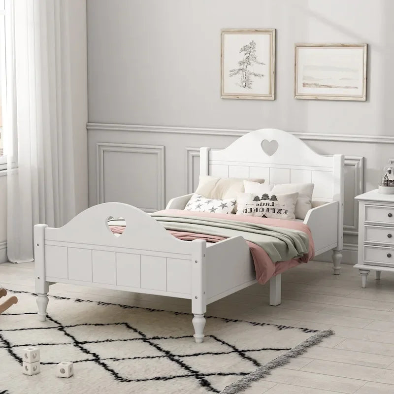 Macaron Twin Size Toddler Bed with Side Safety Rails and Headboard and Footboard,Light Pink