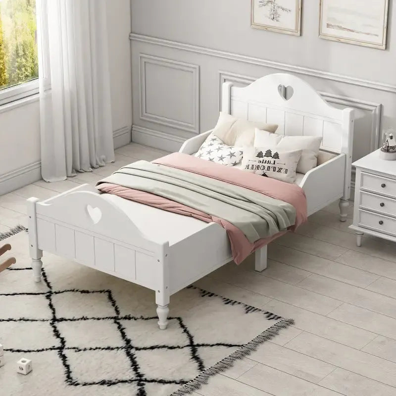 Macaron Twin Size Toddler Bed with Side Safety Rails and Headboard and Footboard,Light Pink
