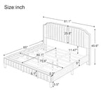 3 Pieces Bedroom Set Modern Linen Curved Upholstered Beige Platform King Bed with Two Black Cherry Nightstands