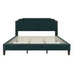 3 Pieces Bedroom Set Modern Linen Curved Upholstered Beige Platform King Bed with Two Black Cherry Nightstands