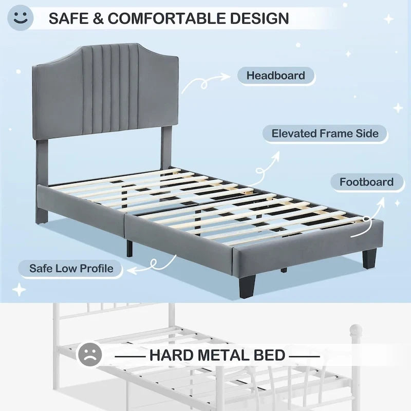 Upholstered Kids Tufted Bed Frame with Headboard