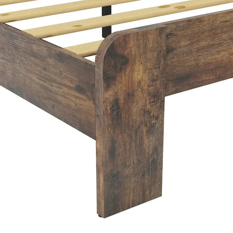 Dark Brown Full Size Wood Platform Bed Fro Bedroom