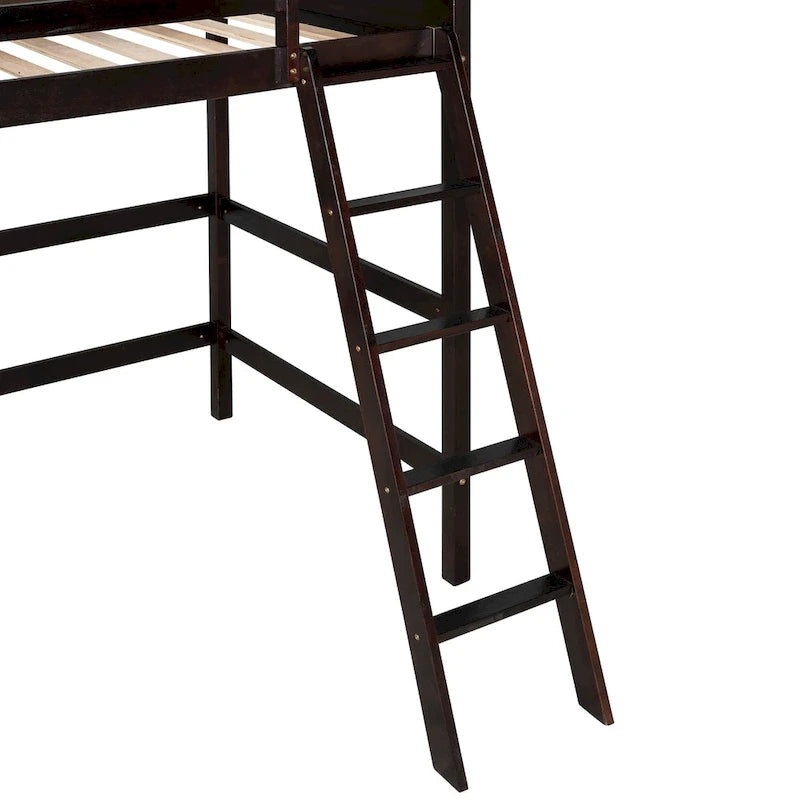 Solid Wood Twin Size Loft Bed with Ladder