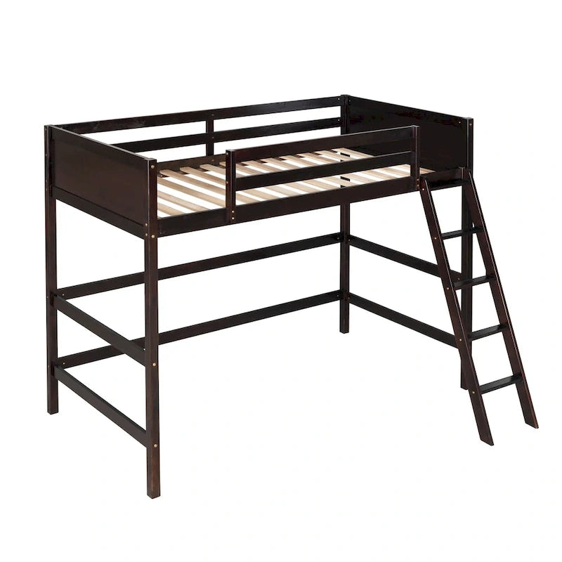 Solid Wood Twin Size Loft Bed with Ladder