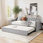 Twin Size Upholstered daybed with Pop Up Trundle, Pink