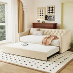 Twin Size Upholstered daybed with Pop Up Trundle, Pink