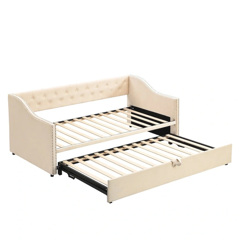 Twin Size Upholstered daybed with Pop Up Trundle, Pink