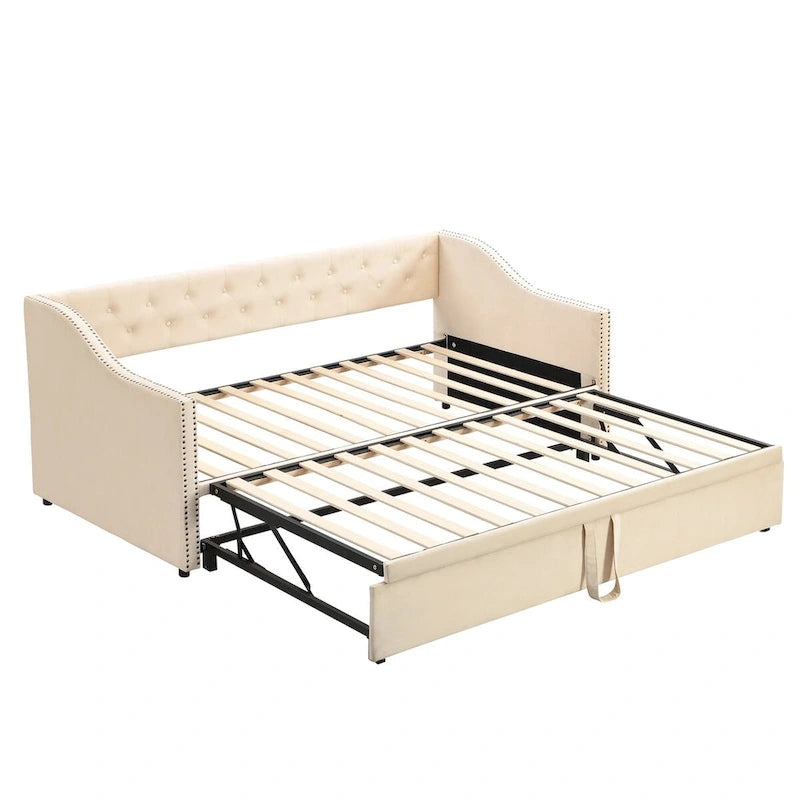 Twin Size Upholstered daybed with Pop Up Trundle, Pink