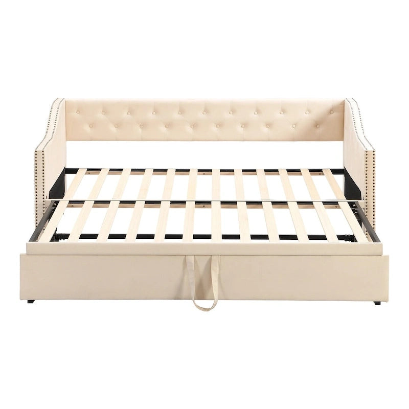 Twin Size Upholstered daybed with Pop Up Trundle, Pink