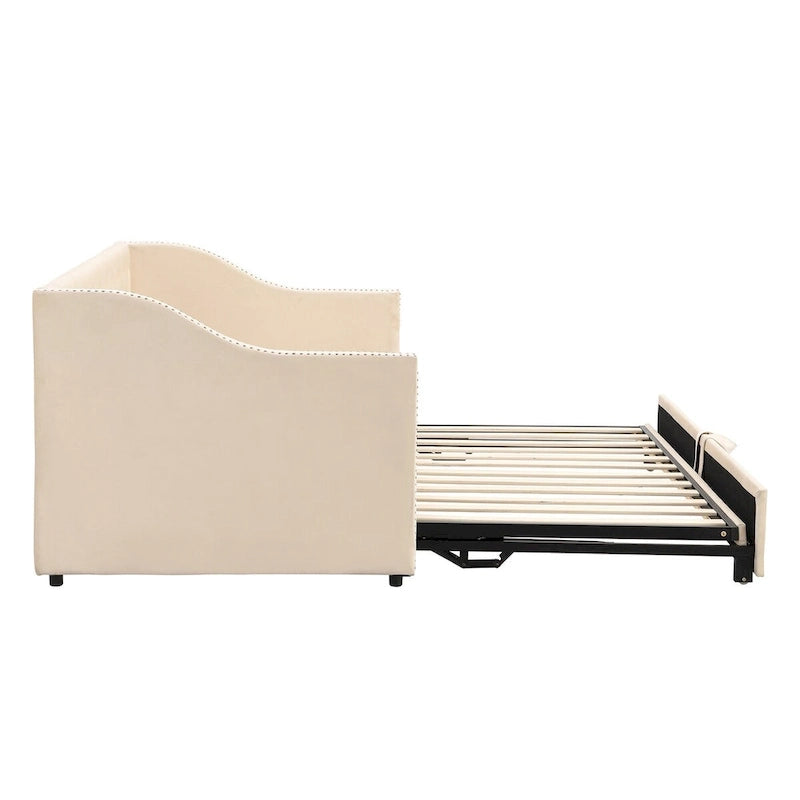 Twin Size Upholstered daybed with Pop Up Trundle, Pink
