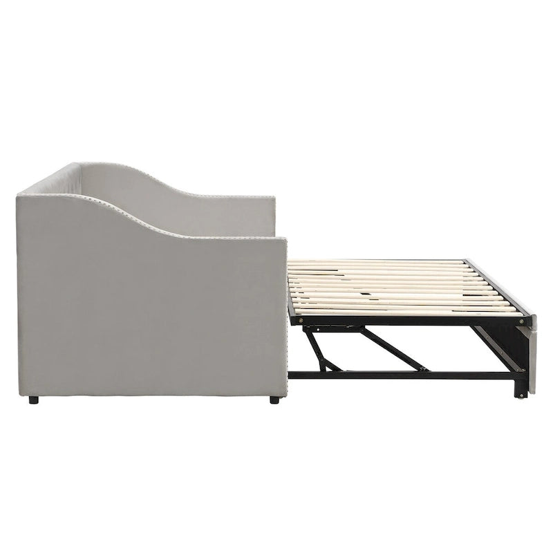 Twin Size Upholstered daybed with Pop Up Trundle, Pink