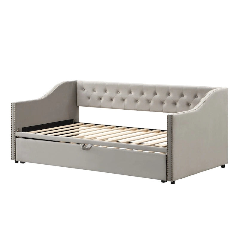 Twin Size Upholstered daybed with Pop Up Trundle, Pink