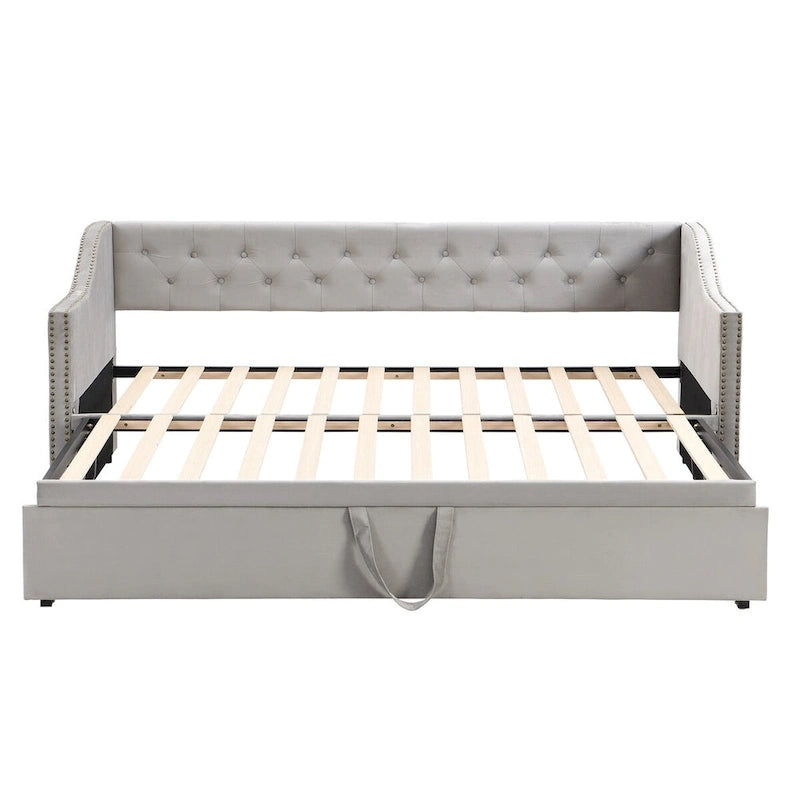 Twin Size Upholstered daybed with Pop Up Trundle, Pink