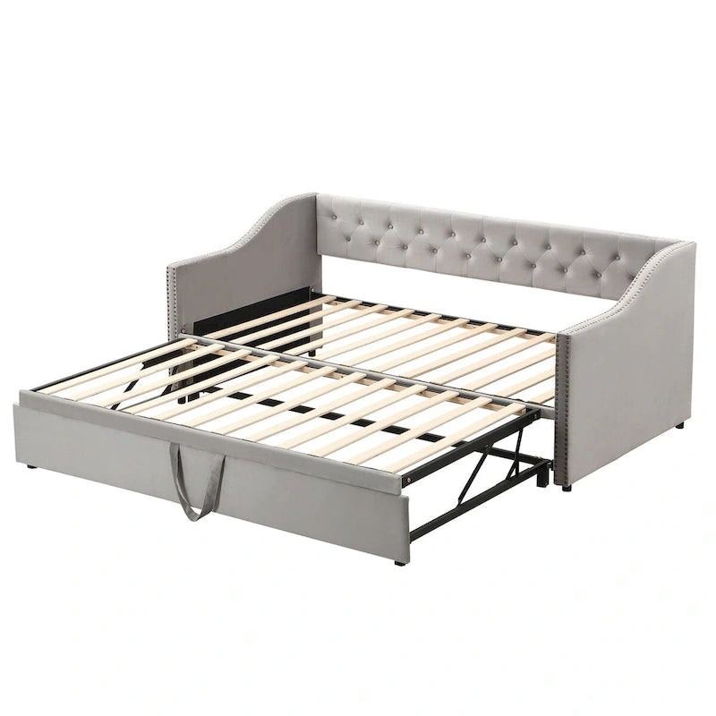 Twin Size Upholstered daybed with Pop Up Trundle, Pink