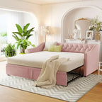 Twin Size Upholstered daybed with Pop Up Trundle, Pink