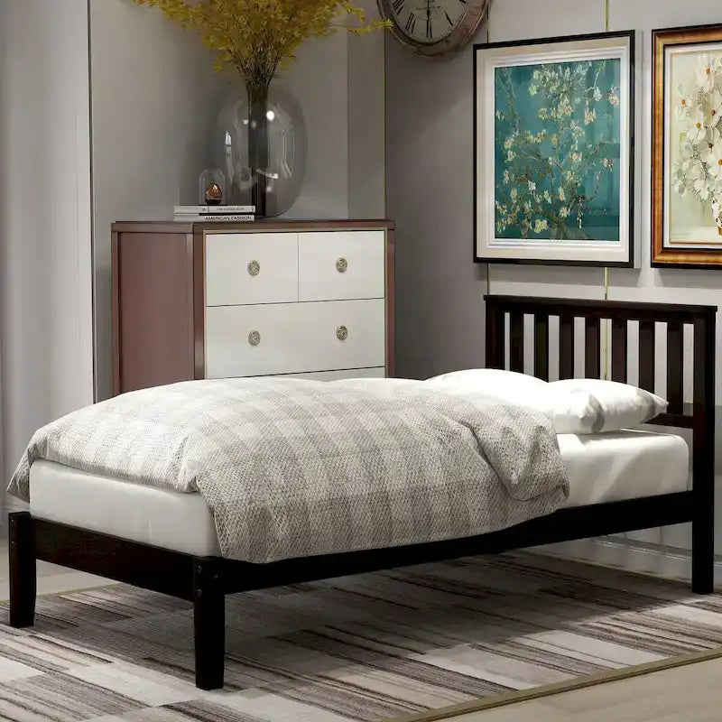 Wood Platform Bed with Headboard/ Slat