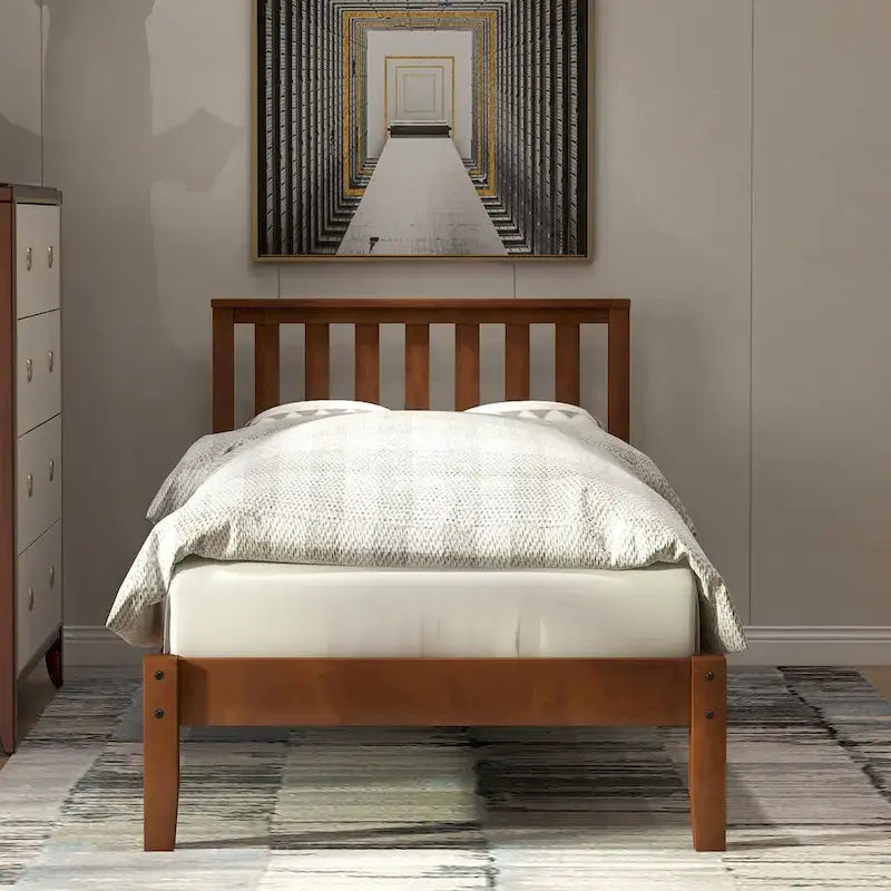 Wood Platform Bed with Headboard/ Slat