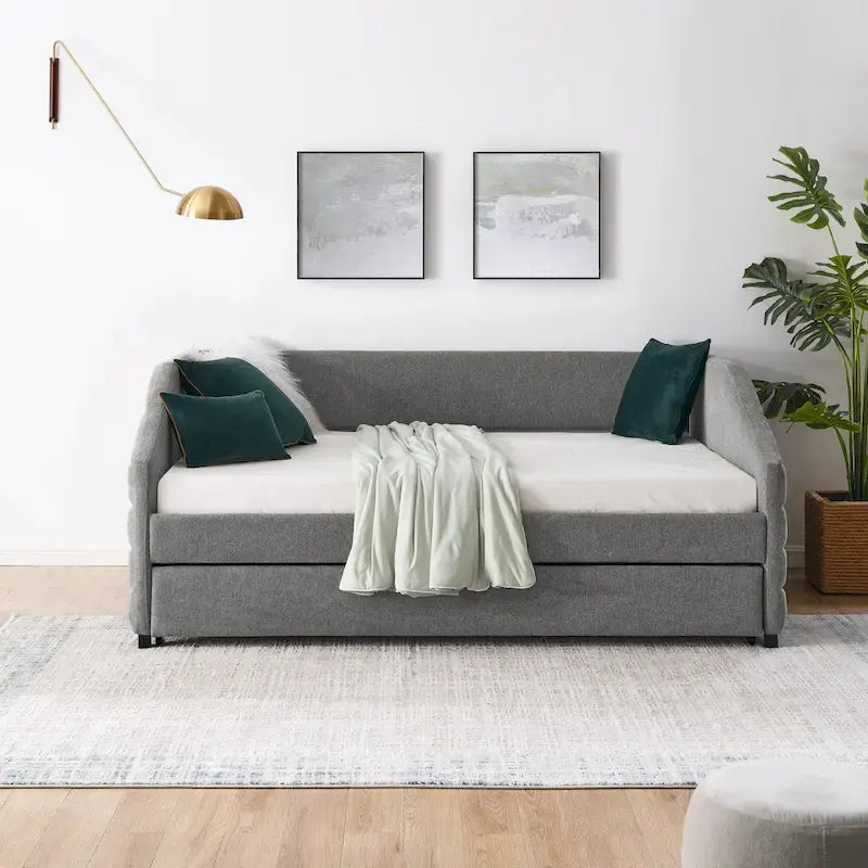 Full Size Daybed with Trundle Upholstered Tufted Sofa Bed, Linen Fabric(82.5x58x34)