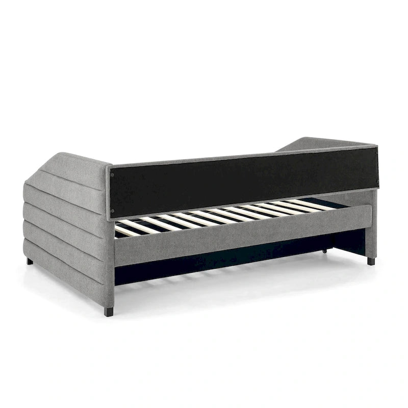 Full Size Daybed with Trundle Upholstered Tufted Sofa Bed, Linen Fabric(82.5x58x34)