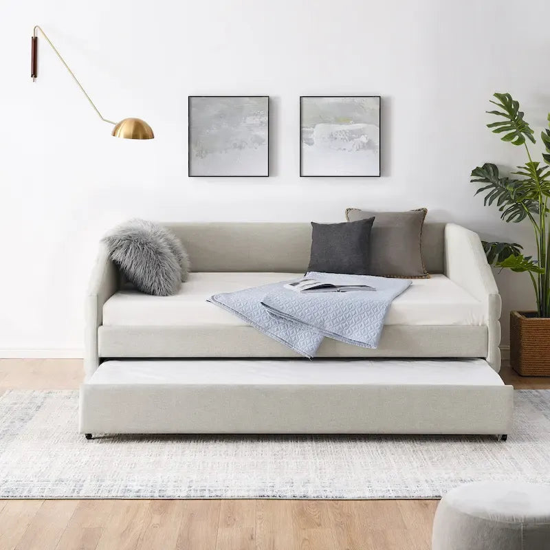 Full Size Daybed with Trundle Upholstered Tufted Sofa Bed, Linen Fabric(82.5x58x34)