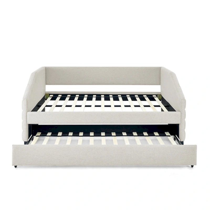 Full Size Daybed with Trundle Upholstered Tufted Sofa Bed, Linen Fabric(82.5x58x34)