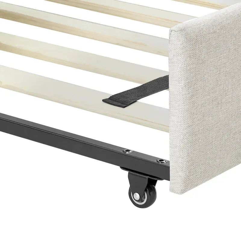 Full Size Daybed with Trundle Upholstered Tufted Sofa Bed, Linen Fabric(82.5x58x34)